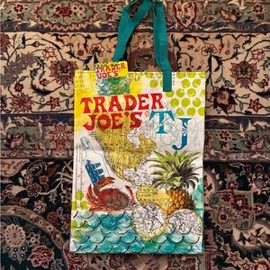 Trader Joe’s Reusable Grocery Bag Map Globe Teal Destination